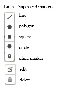 You can add your own lines, shapes, and points, by using the draw tools on the left of the map.