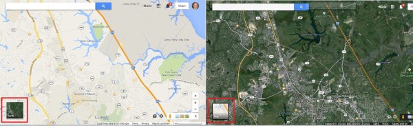 Google Maps map earth view comparison