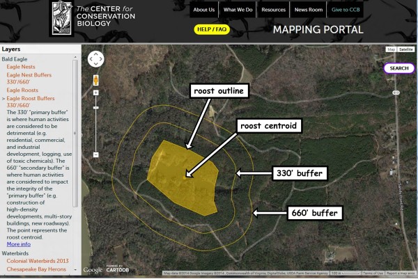 Eagle roost centroid layer in Mapping Portal explaination