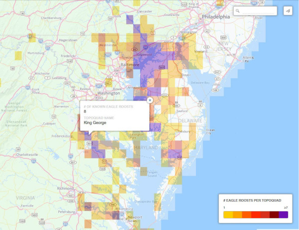 Example of the "Eagle Roosts by by Topoquad" layer in the CCB Mapping Portal. Map by CCB.