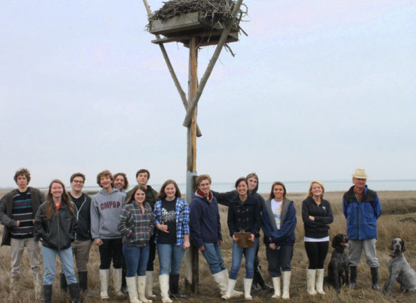 A school group from Cape May Tech pictured with an osprey nest they adopted for OspreyWatch near Cape May, NJ. Cape May Tech’s students erected this nest, and it is monitored by Natural Sciences Class students in partnership with NJ Fish & Wildlife and Conserve Wildlife Foundation of NJ.
