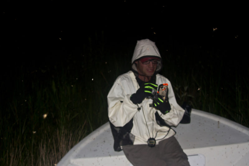 Dan McAuley prepares to conduct a boat-based point count