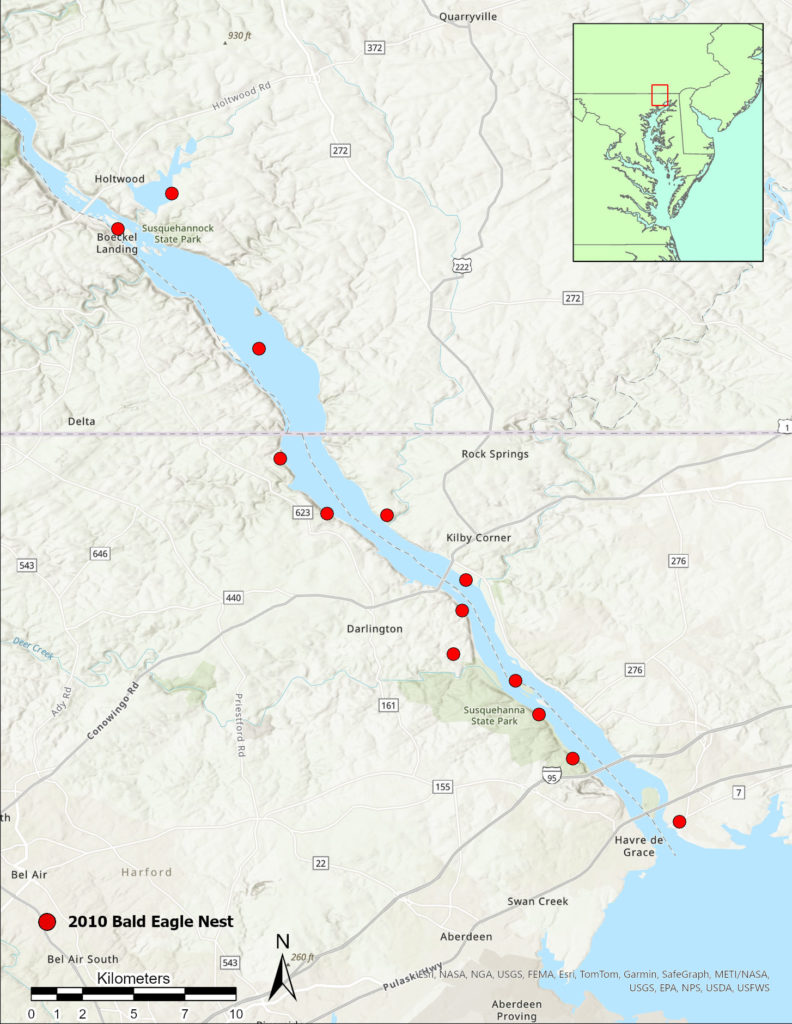 Results of eagle nest surveys for the lower Susquehanna from 2010. Data from CCB.