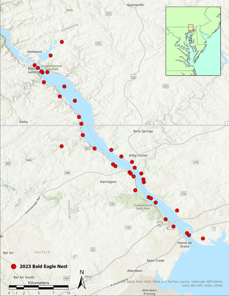 Results of eagle nest surveys for the lower Susquehanna from 2023. Data from CCB.