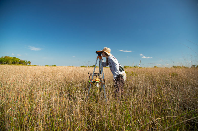 Laura Duval uses a transit to record elevations in a FL