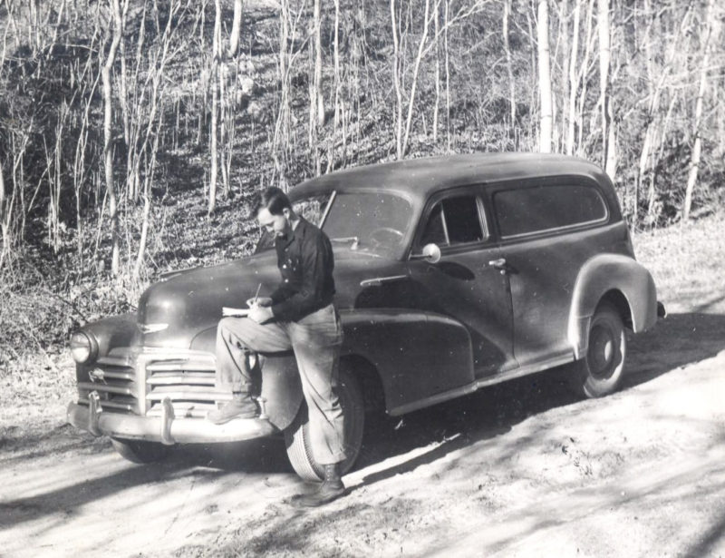Mitchell Byrd conducting surveys in 1948 as an undergraduate student at Virginia Tech.