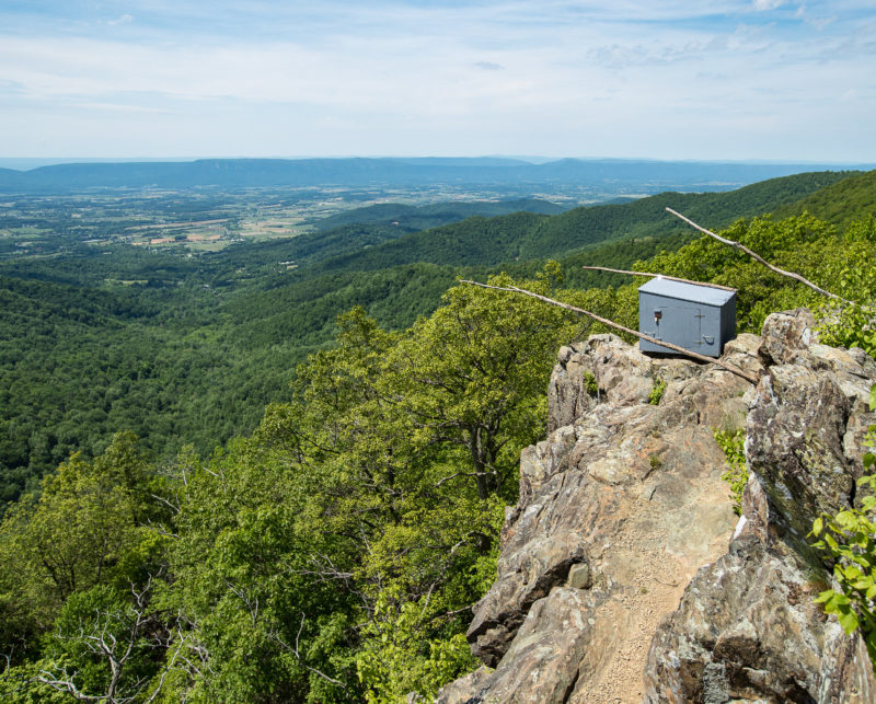 Peregrine hack box placed high on Franklin Cliffs