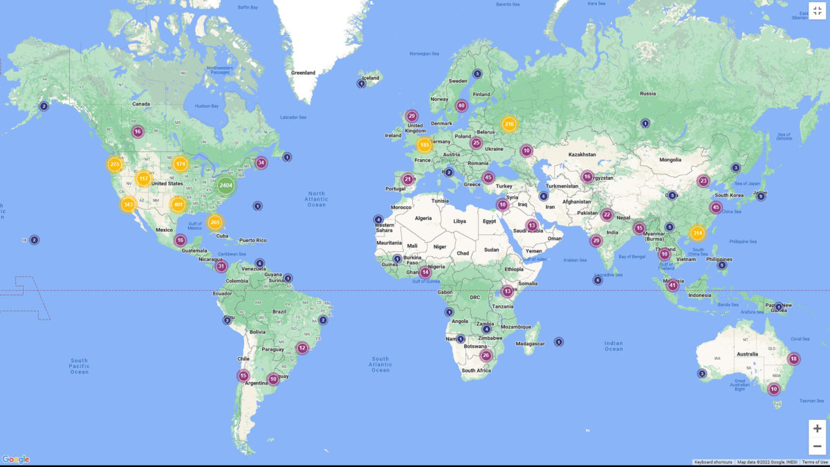 Truncated map of CCB report downloads by country.